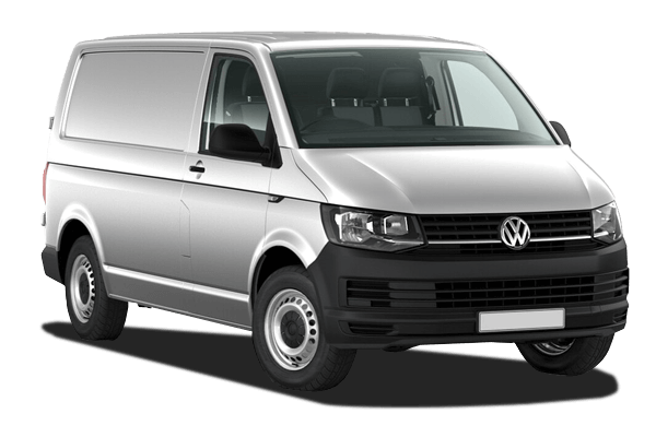 Vue latérale du fourgon VOLKSWAGEN TRANSPORTER 6 – modèle utilitaire gris aménageable